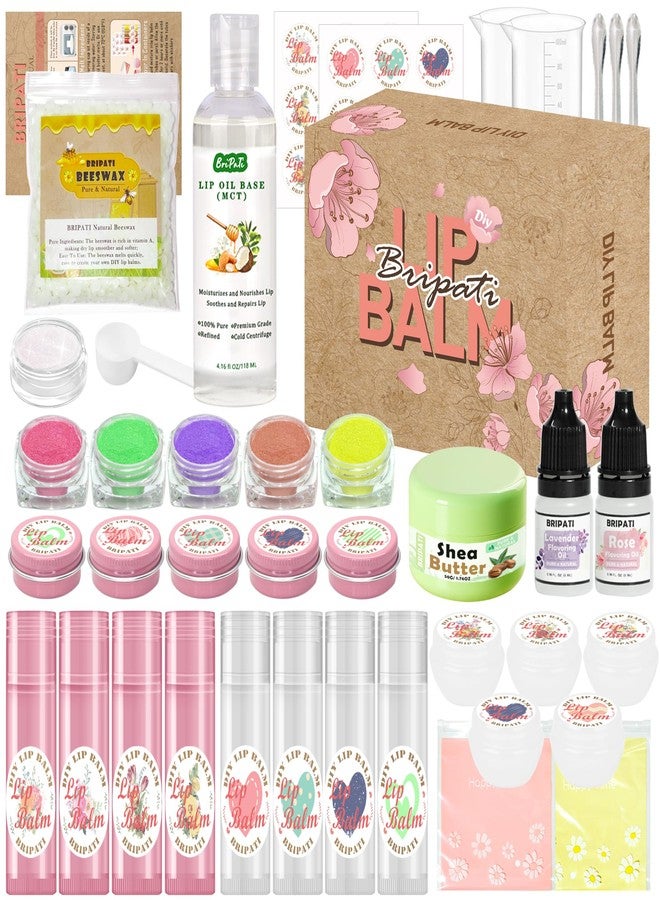 BRIPATI DIY Lip Balm Making Kit for Adults to Make Your Own Moisturizing Lip Balms with Natural Beeswax, Lip Base Oil, Essential Oil, Empty Lip Balm Tubes Jars, Birthday Christmas Mother’s Day Gift - Image 1
